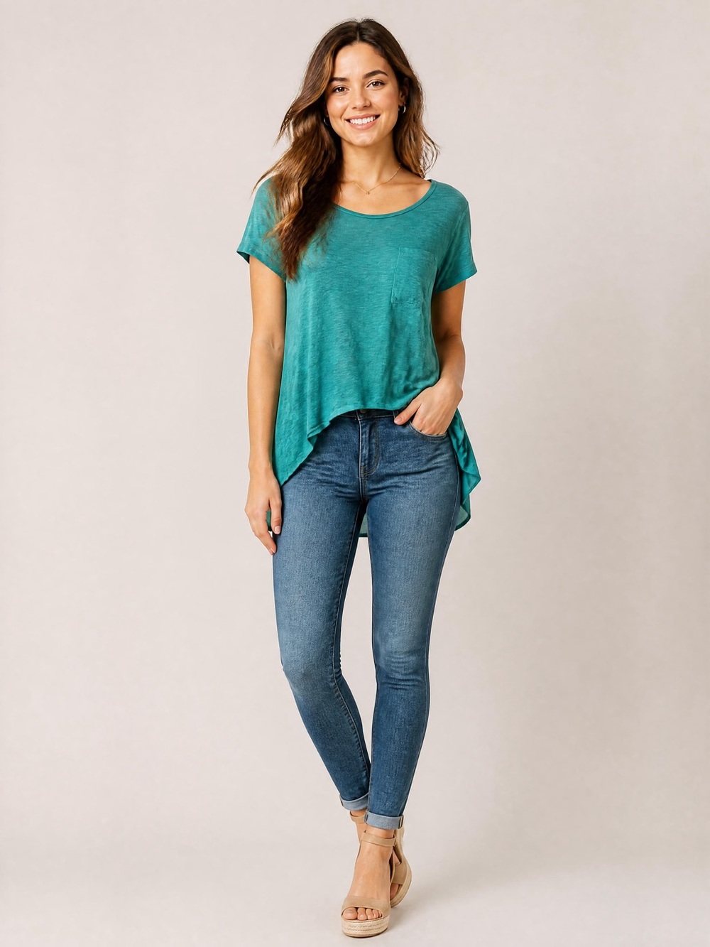 O'Neill Teal High-Low Scoop Neck Tee